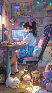 几张卡通可爱女生的房间玩电脑高清图片