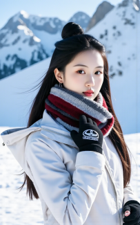 羽绒服雪山照片